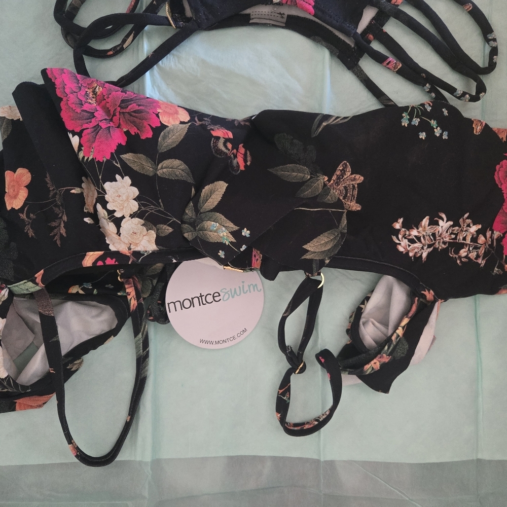 Black Floral Ruffle Bikini - Picture 3 of 9